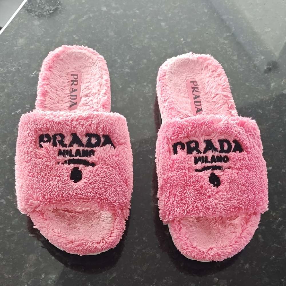 Prada Pink Plush Slippers Size 40